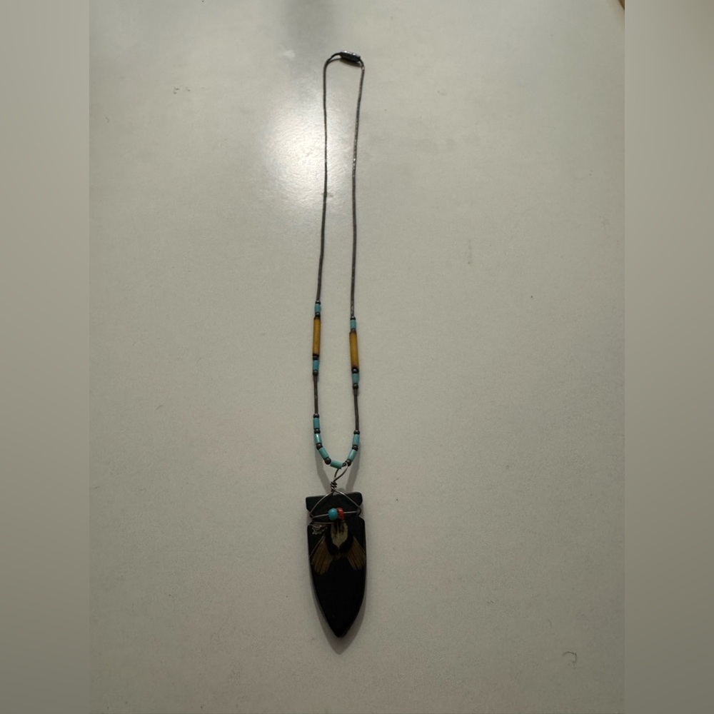 Native American Arrowheard feather beaded pendant & Necklace